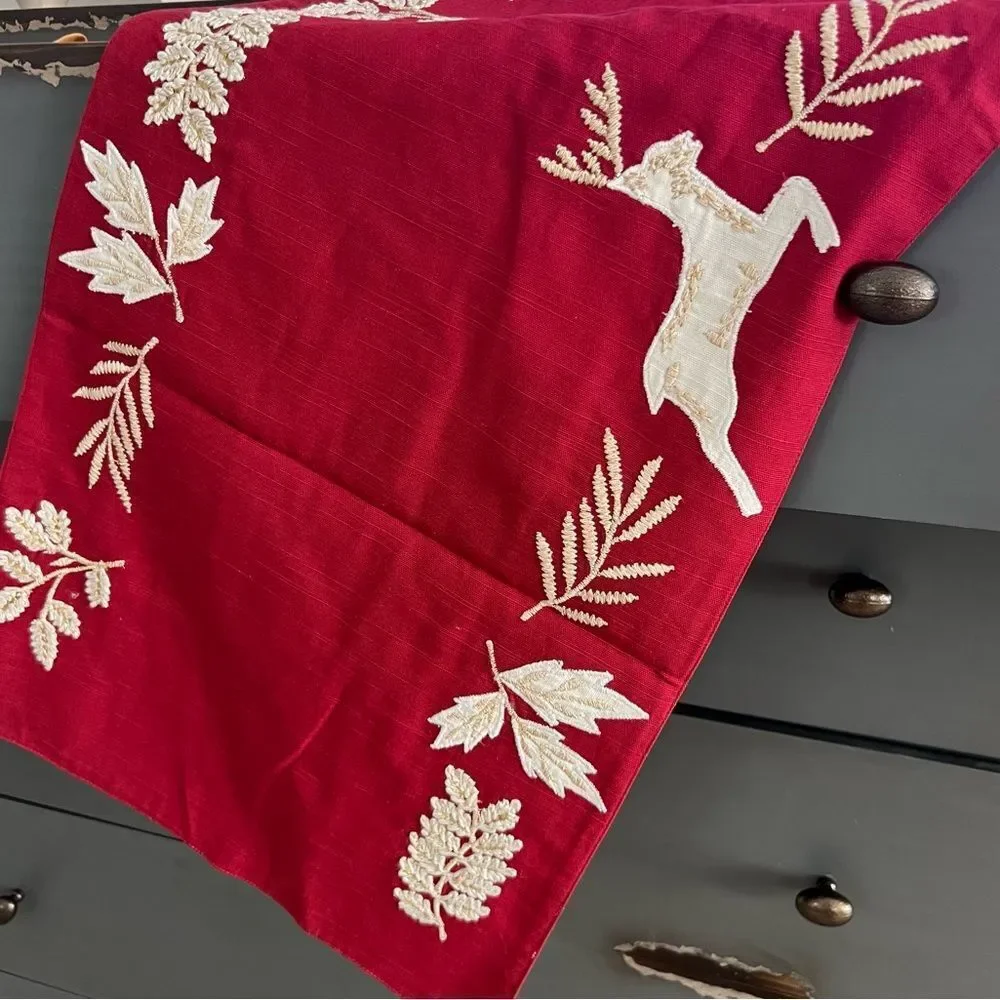 The Company Store Legends Luxury Holiday Table Runner 16x90 Deer Embroidered